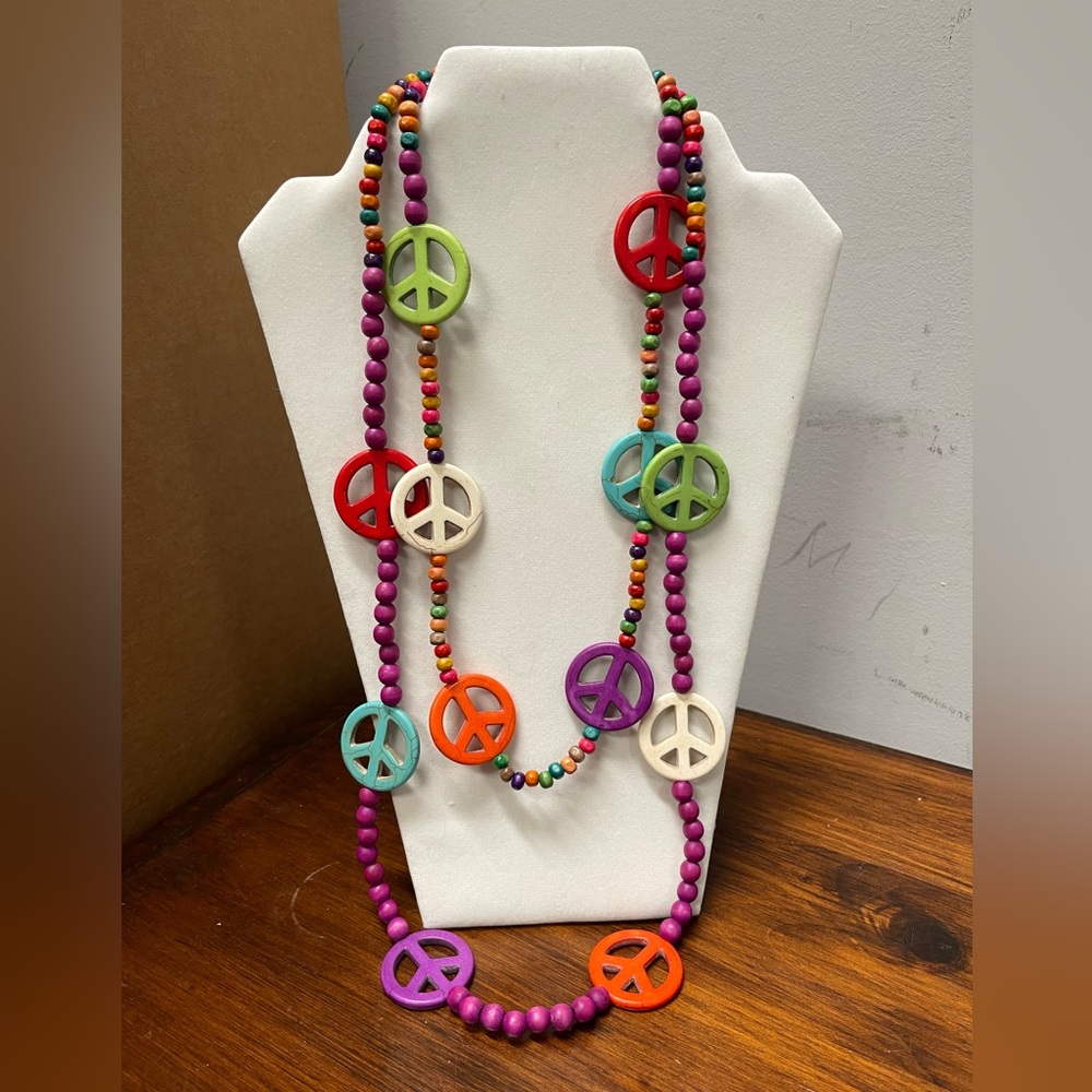 Colorful Peace Sign Beaded Necklace
